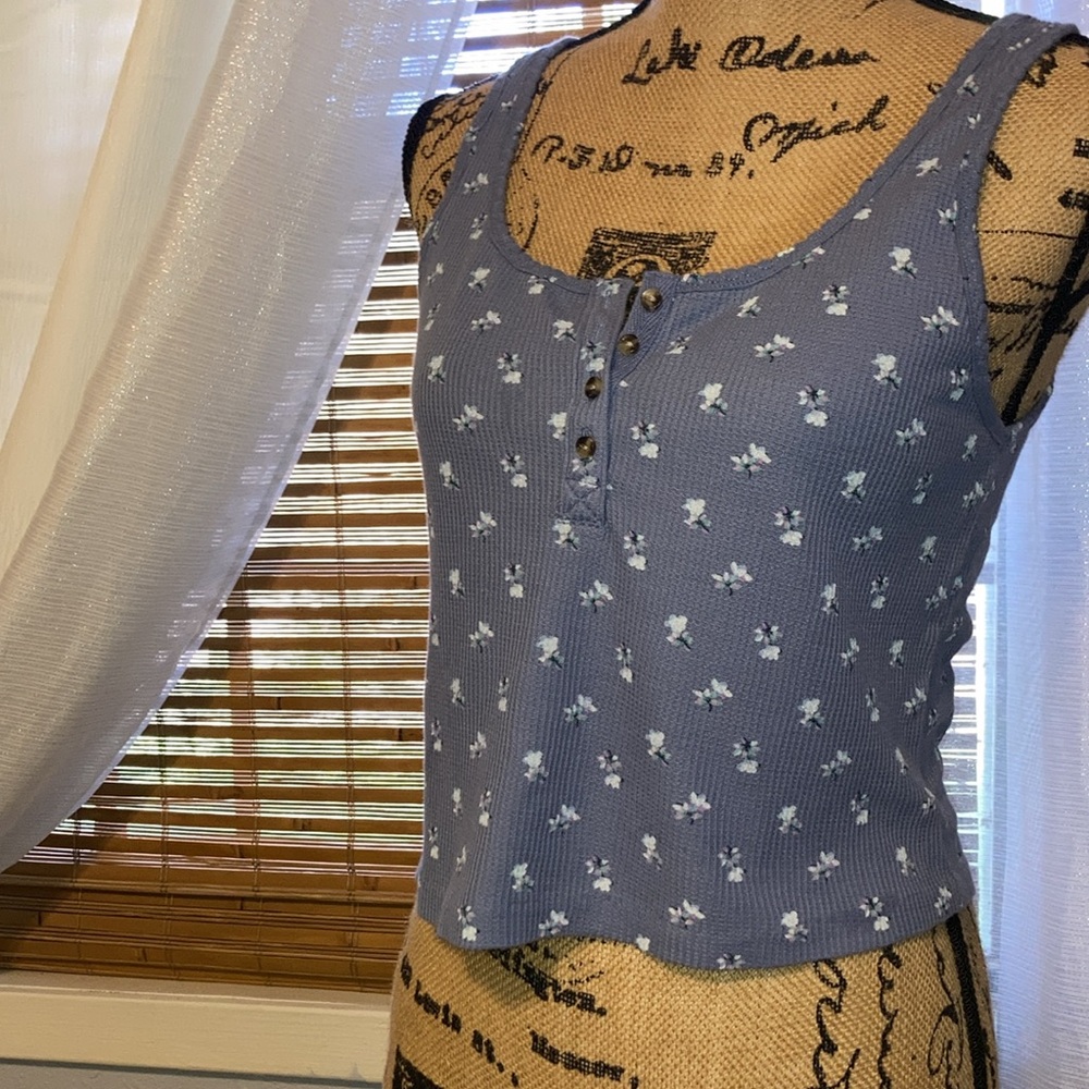 Lucky Brand floral-print waffle-knit cropped tank